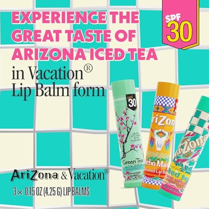 VACATION ARIZONA ICED TEA SPF 30 LIP BALMS 3-PACK BY SUNSCREEN, HYDRATING LIP SUNSCREEN CHAPSTICK, WATER RESISTANT VEGAN SUNSCREEN LIP BALM, 3 ICONIC FLAVORS, LIMITED EDITION SPF CHAPSTICK (PACK OF 3) - Image 2
